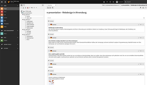 Backend Typo3 Version 9